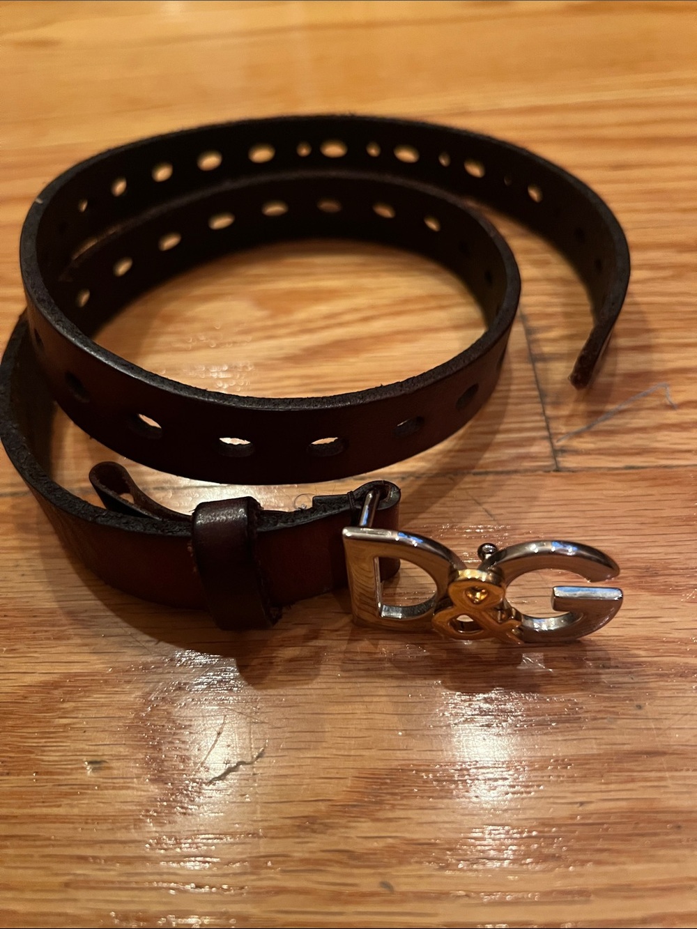 D&G Dark Brown Leather Belt with Two-Tone Logo Buckle